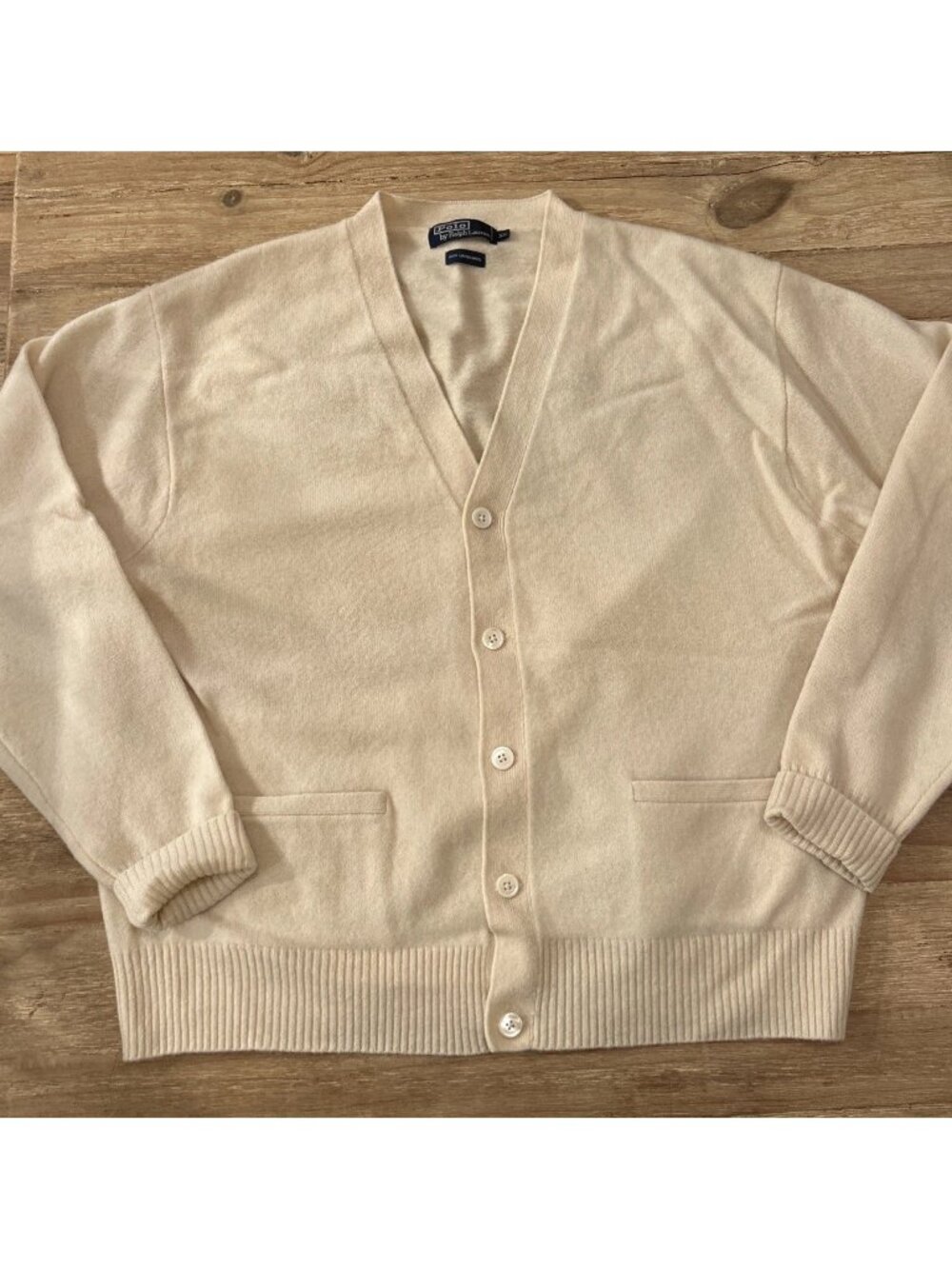 Polo Ralph Lauren Ivory 100% Lambswool Cardigan Sweater Mens XL Vintage 80s 90s